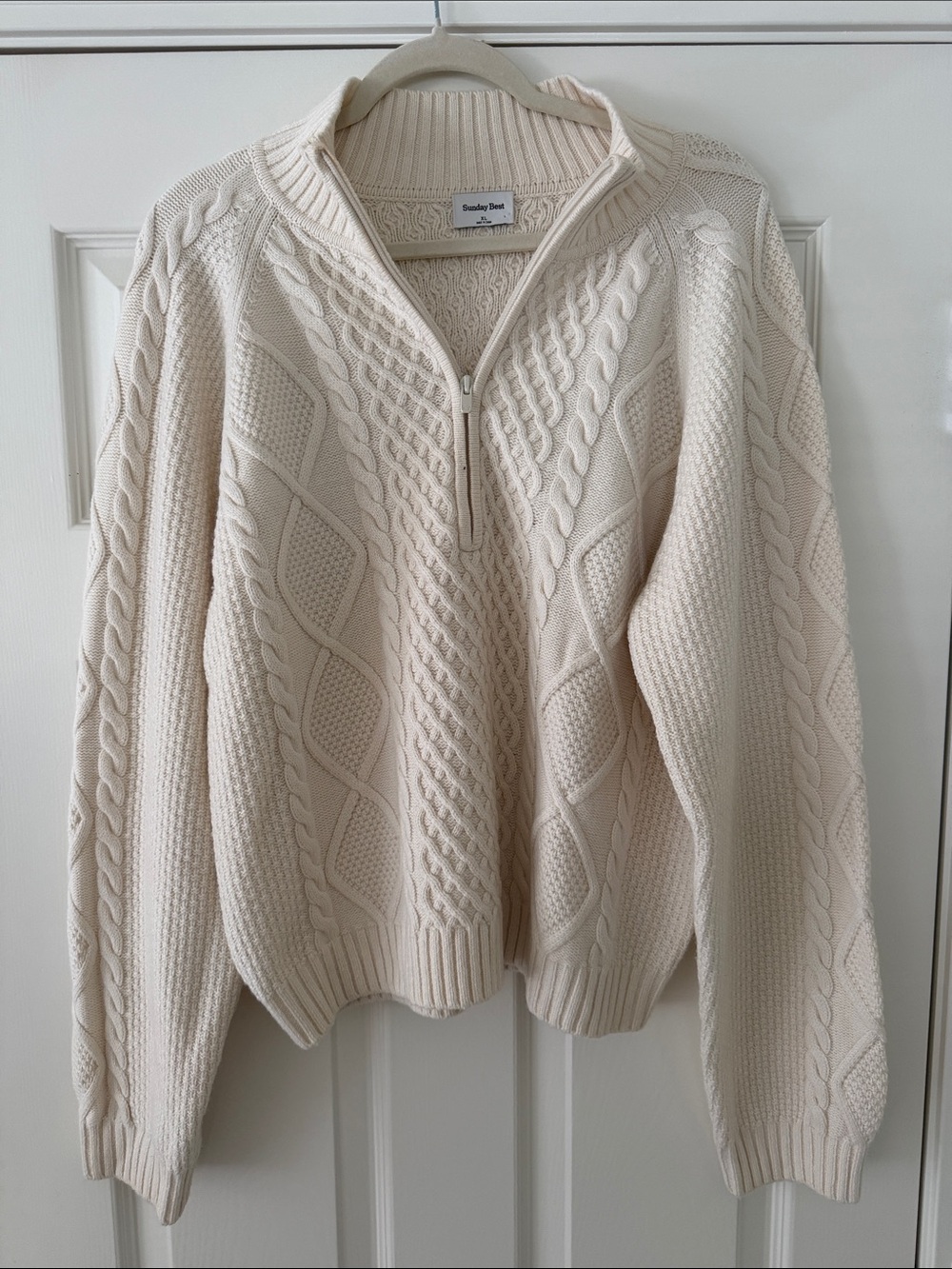 Sunday Best Ivory Cable-Knit Half-Zip Pullover